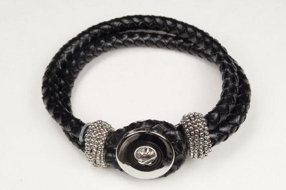 Snap Button Black Cord Leather Bracelet