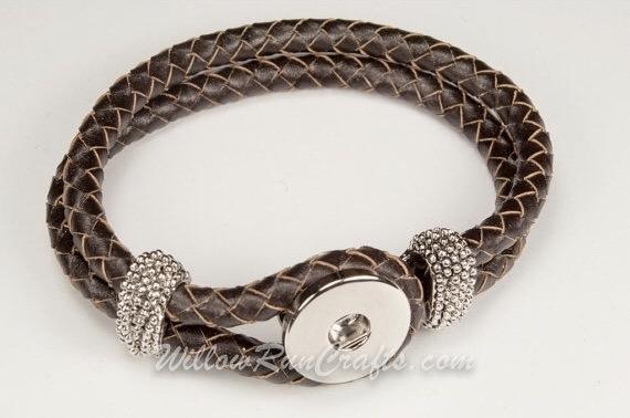 Snap Button Brown Cord Leather Bracelet