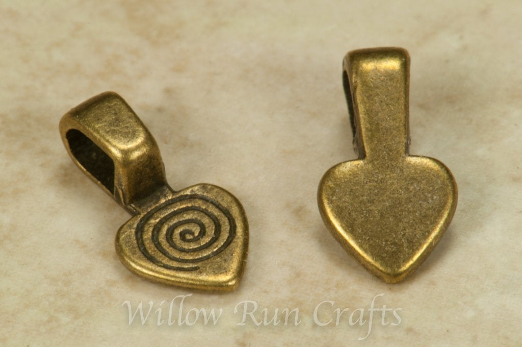 Small Antique Bronze Heart Bails Swirl Pad 25 Pack