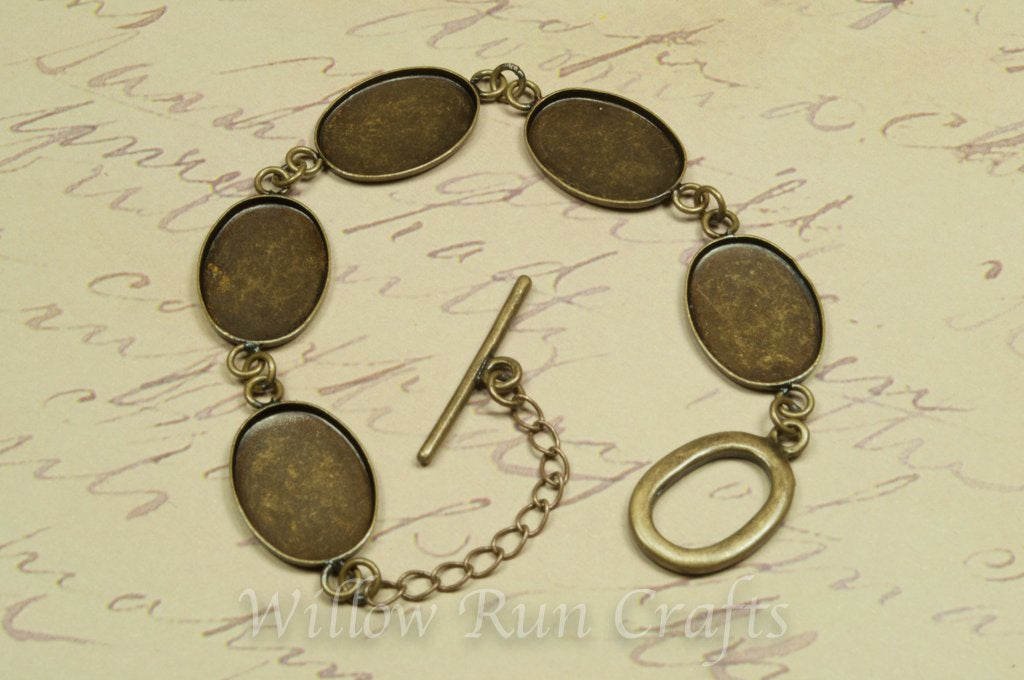 Antique Bronze 13mm x 18mm 5 Oval Bezel Bracelet
