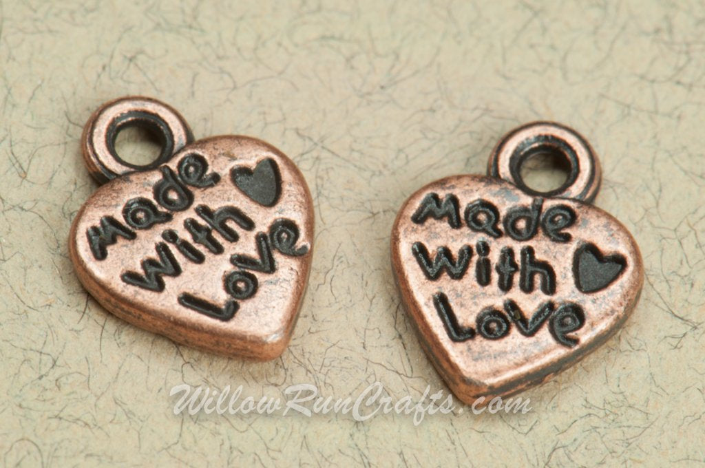 Made with Love Charm 10mm Copper- 25 pack
