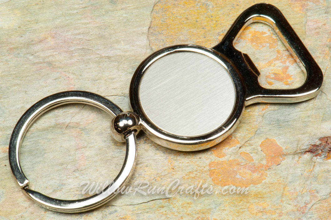 Silver Plated Bottle Opener Keychain with Bezel