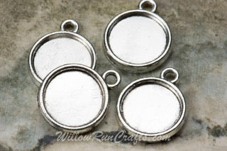 Pendant Tray Double Sided Circle Antiique Silver Charm 12mm