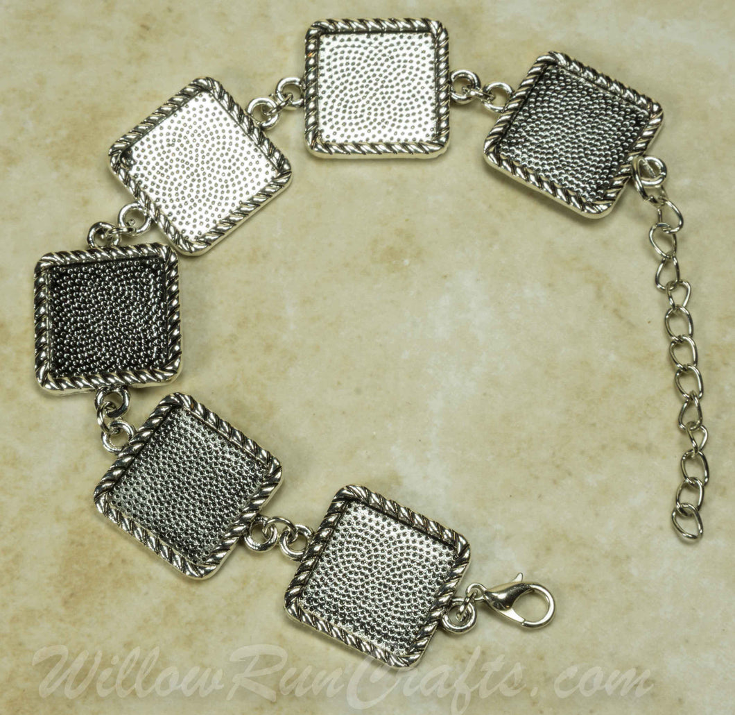 Antique Silver 16mm Square Bezel Bracelet
