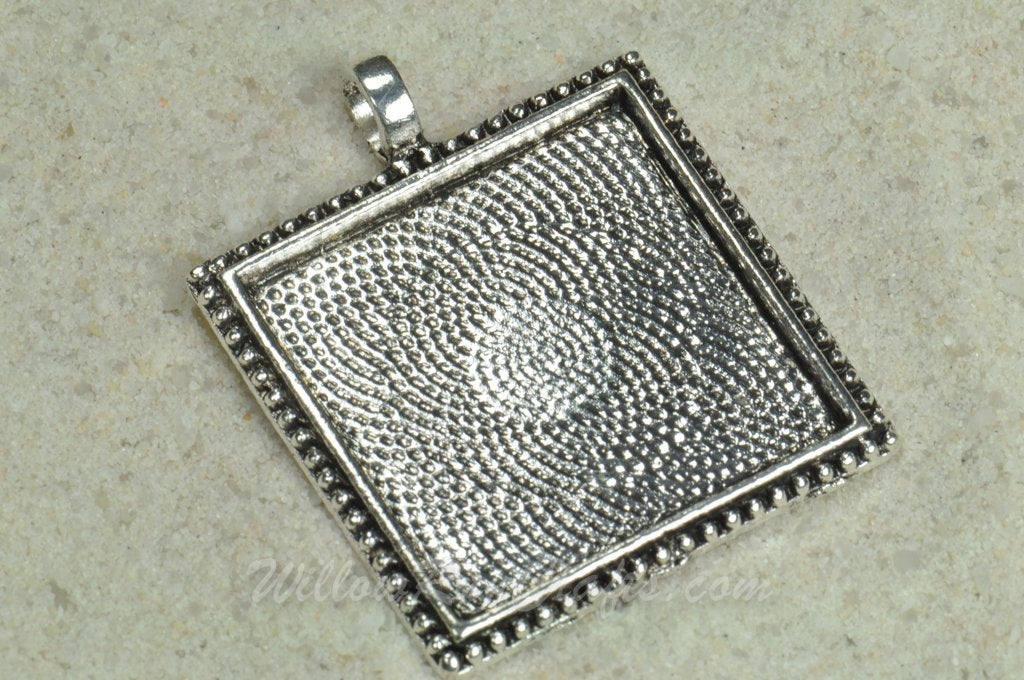 Pendant Tray Square Antique Silver Beaded Edge 25mm
