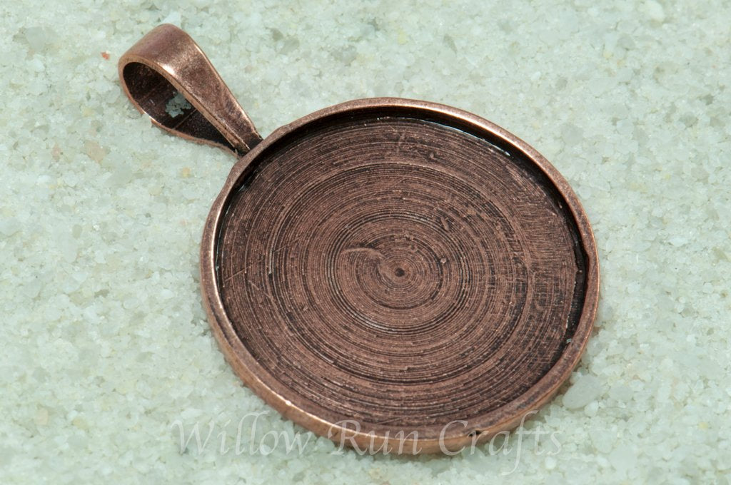 Imperfect Pendant Tray Circle Antique Copper 25mm- Smooth