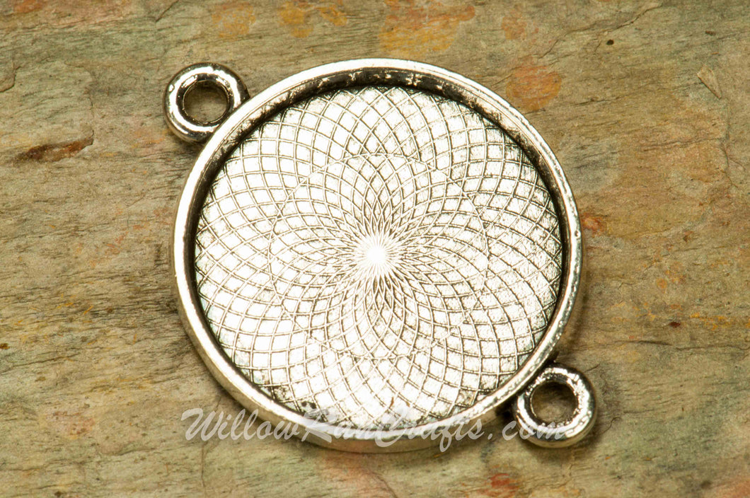 Pendant Tray Circle Antique Silver 25mm with Double connector