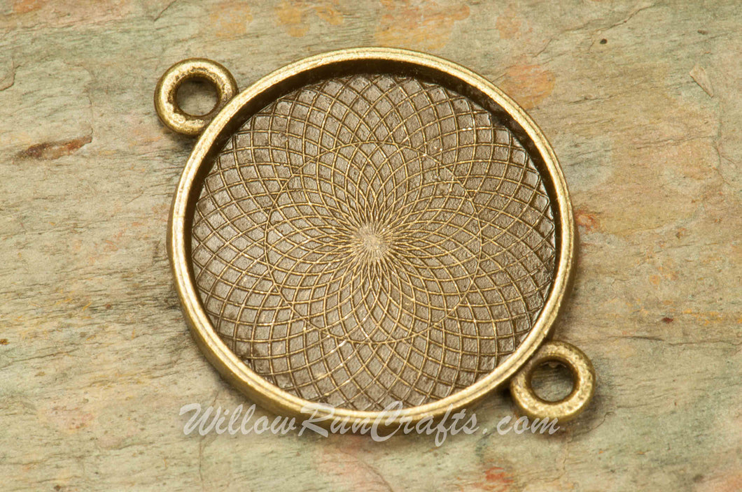 Pendant Tray Circle Antique Bronze 25mm with Double connector