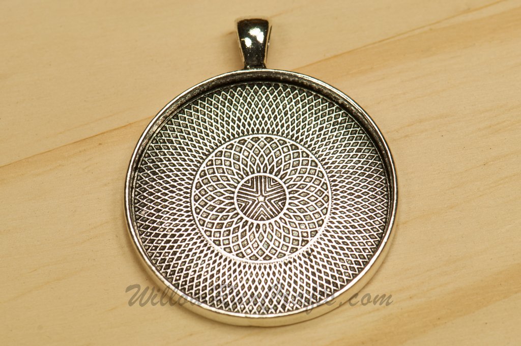 Pendant Tray Circle Antique Silver 35mm