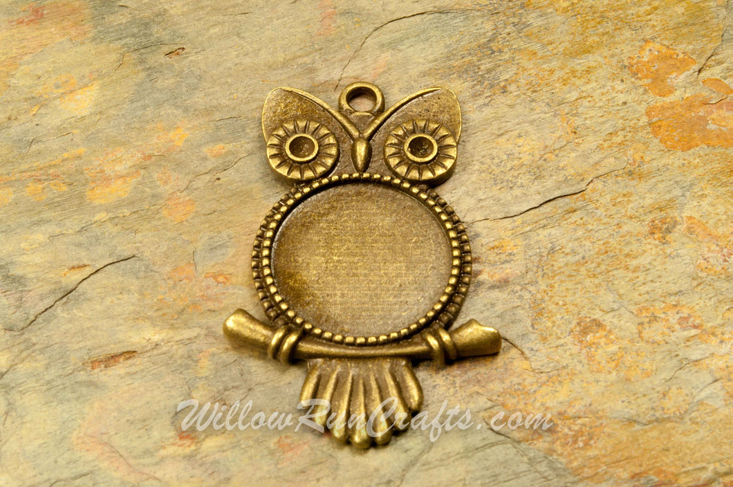 Pendant Tray Owl Antique Bronze 20mm
