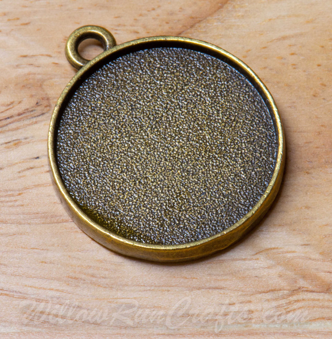 Pendant Tray Loop Double Sided Circle Antique Bronze 25mm