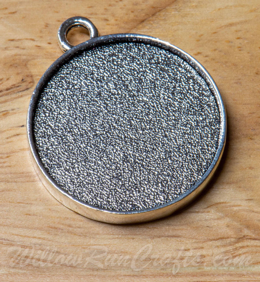Pendant Tray Loop Double Sided Circle Antique Silver 25mm