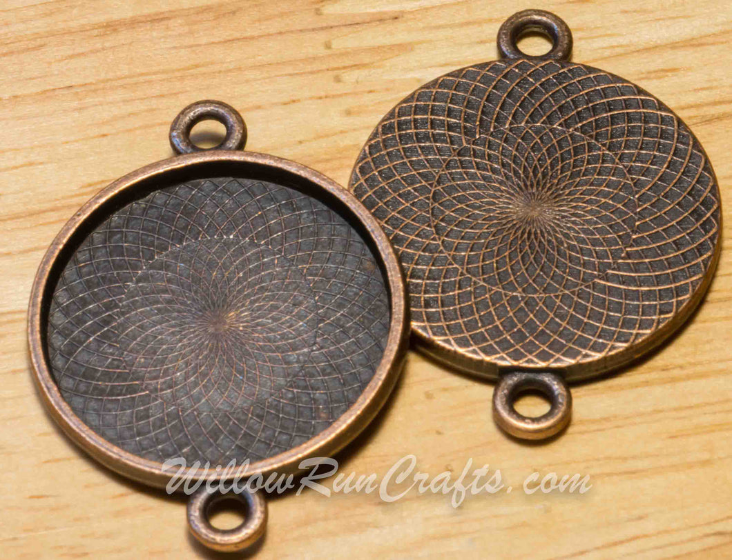 Pendant Tray Circle Antique Copper 25mm with Double connector